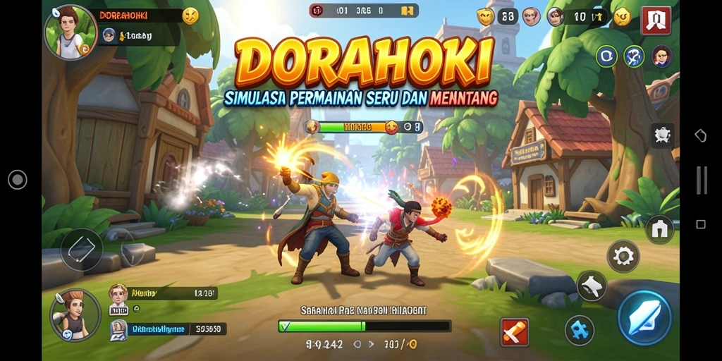 Tampilan gameplay utama DORAHOKI dengan interaksi menarik.