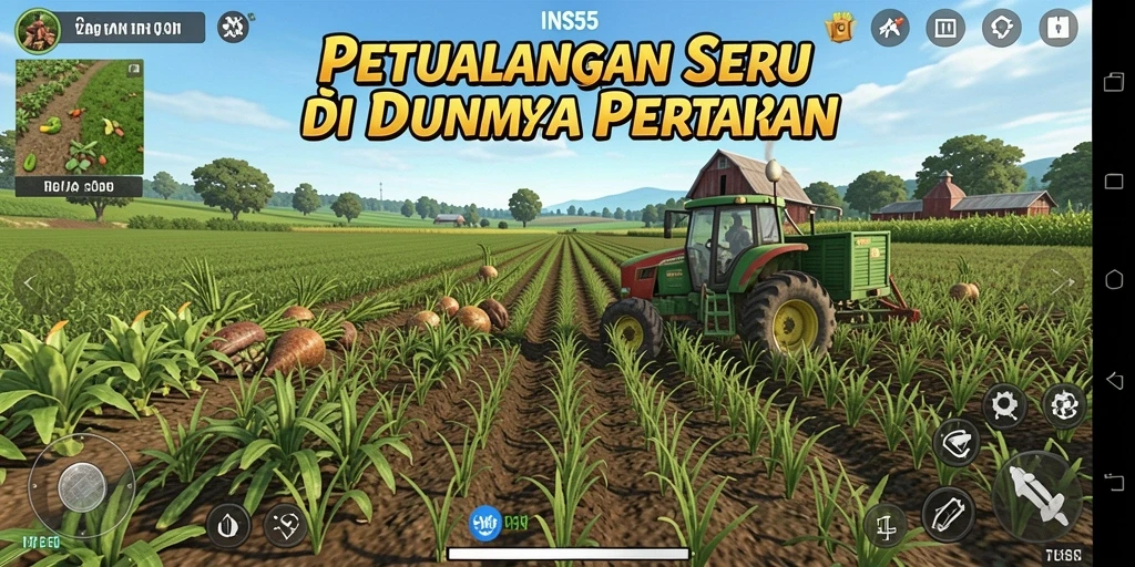 Tampilan screenshot gameplay di INS55 yang menunjukkan kebun yang subur.