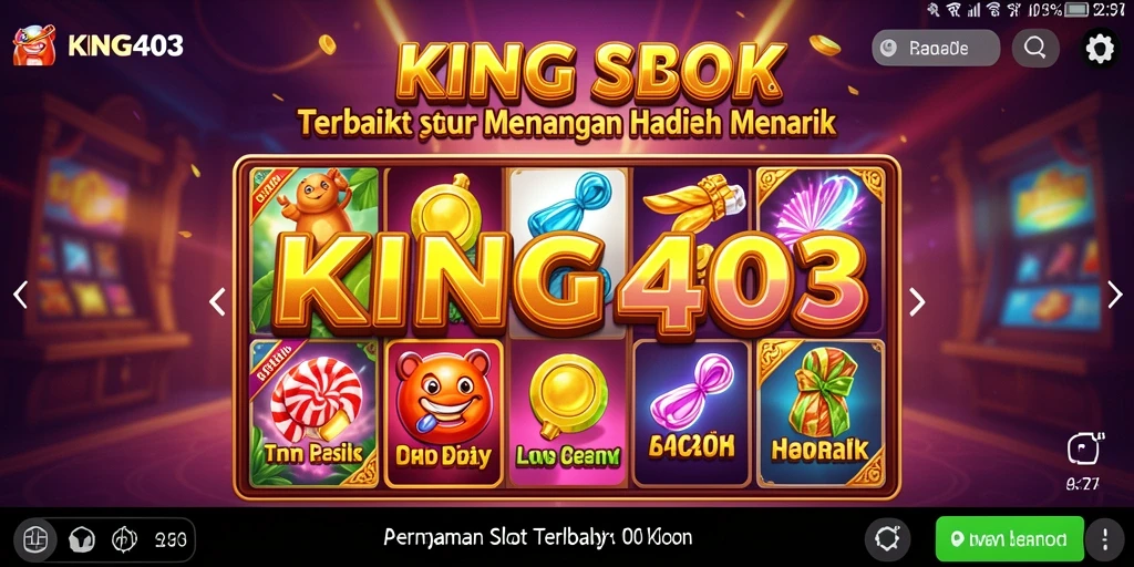 Screenshot gameplay KING403 yang menampilkan simbol slot dan hadiah.