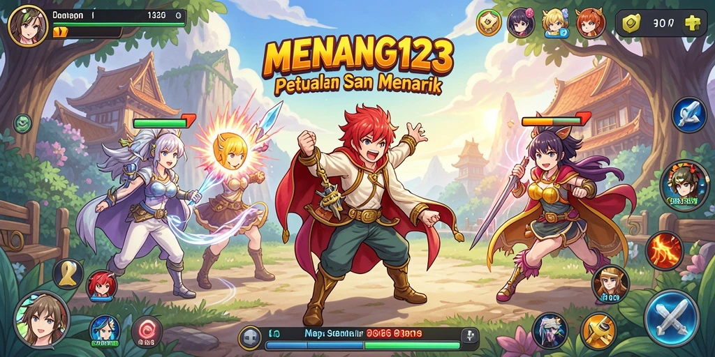 Tangkapan layar menunjukkan aksi seru karakter Anime dalam MENANG123.