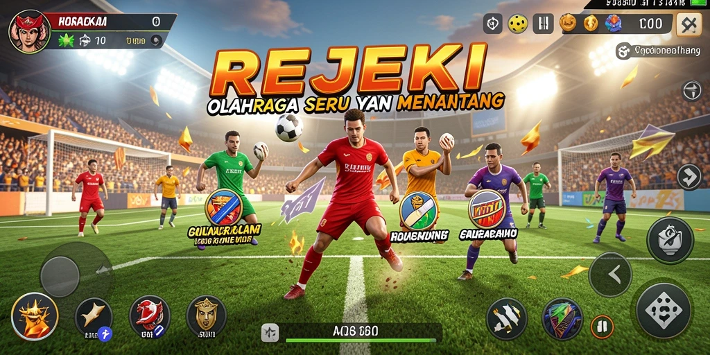 Screenshot gameplay menampilkan pertandingan olahraga yang mendebarkan di REJEKI.