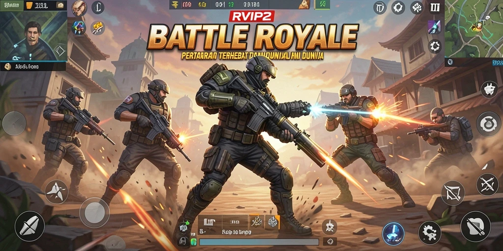 Tampilan aksi seru dalam gameplay RVIP2 Battle Royale.