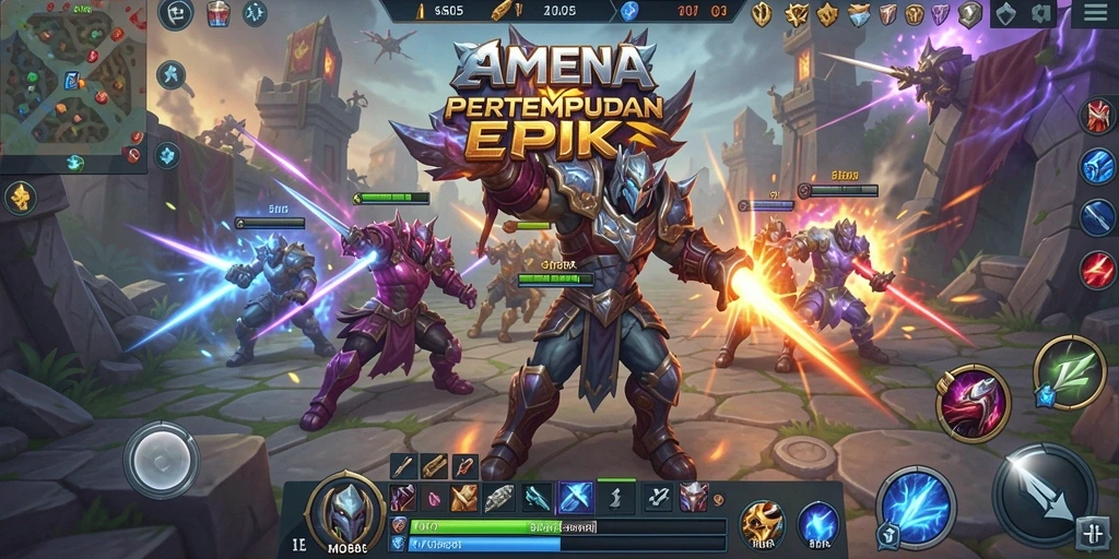 Tampilan mendebarkan dari pertempuran di gameplay MOBA SM605.