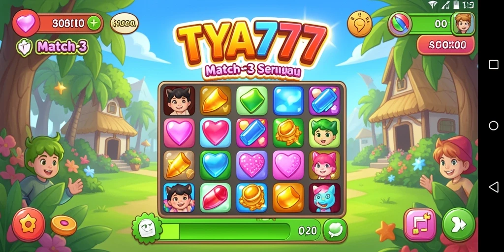 Tampilan gameplay seru TYA777 dengan kombinasi warna-warni.